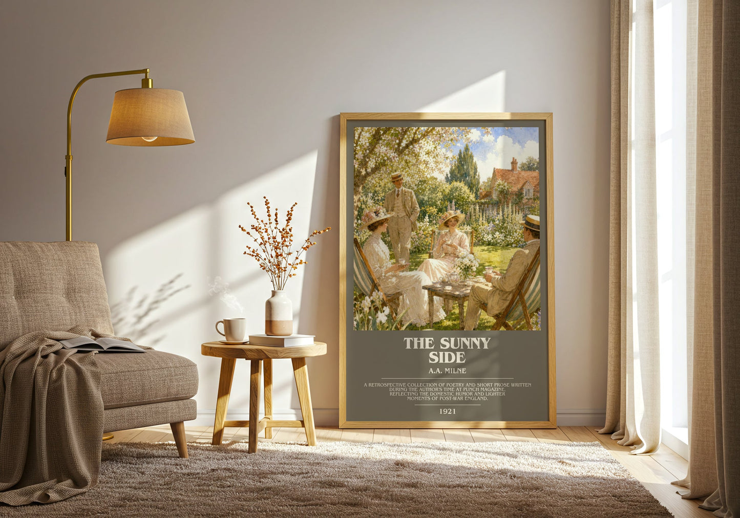 The Sunny Side bookish print on bookshelf – A.A. Milne fan gift