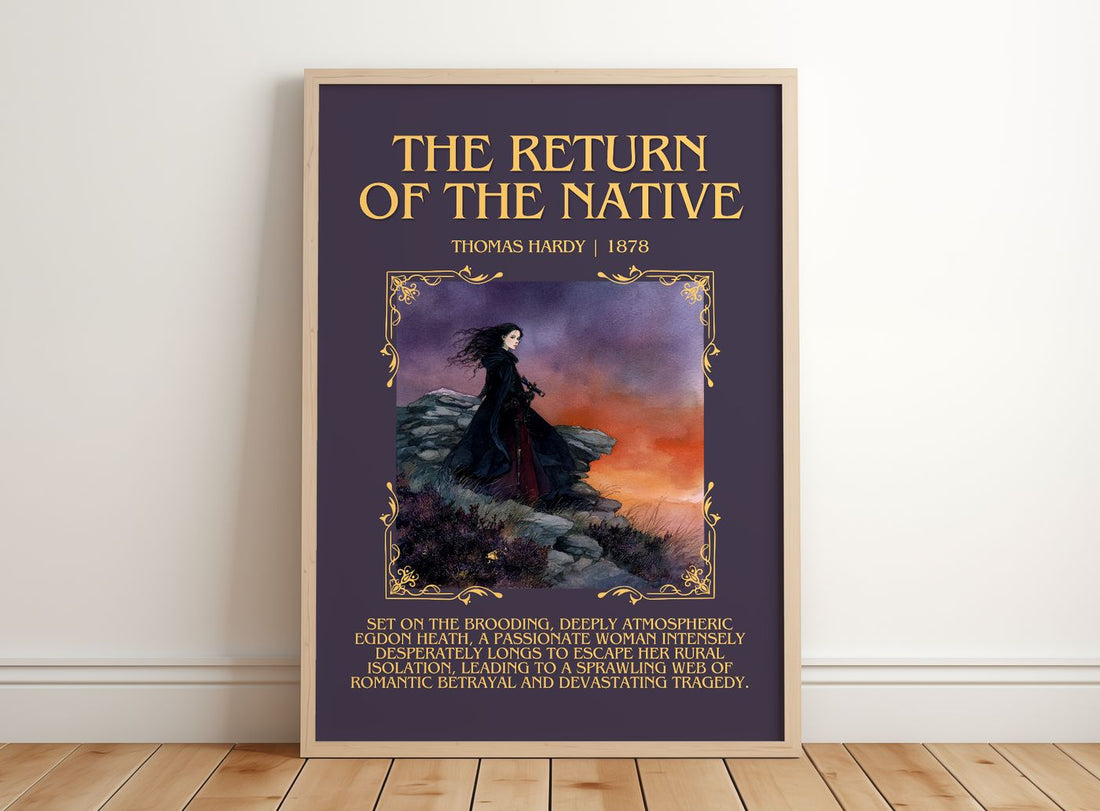 The Return Of The Native Minimalist Book Poster by Thomas Hardy – framed print leaning on a wooden floor