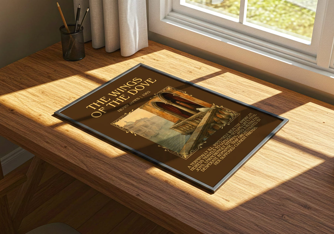 The Wings Of The Dove Minimalist Book Poster by Henry James – print on a sunlit desk