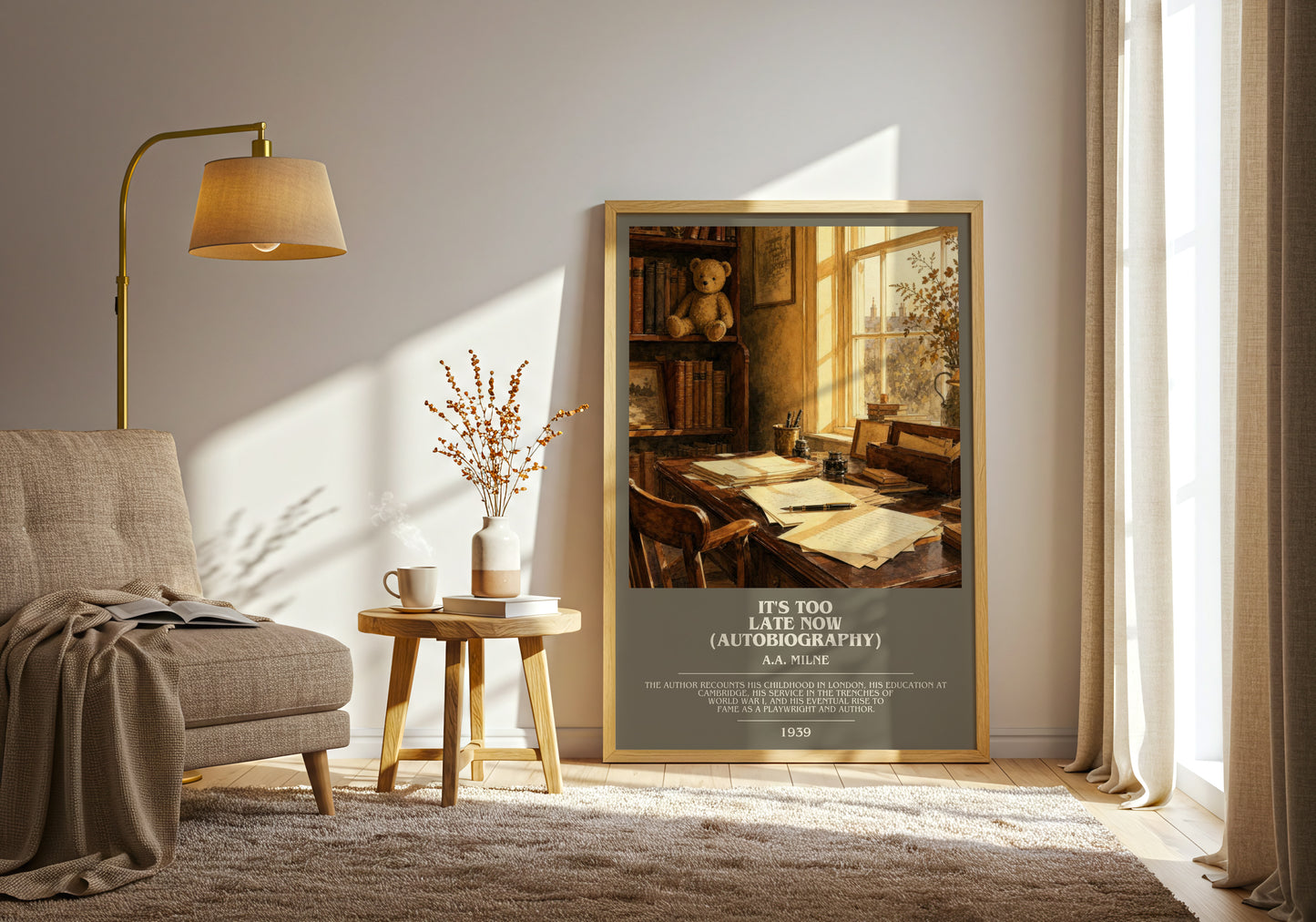 It'S Too Late Now (Autobiography) bookish print on bookshelf – A.A. Milne fan gift