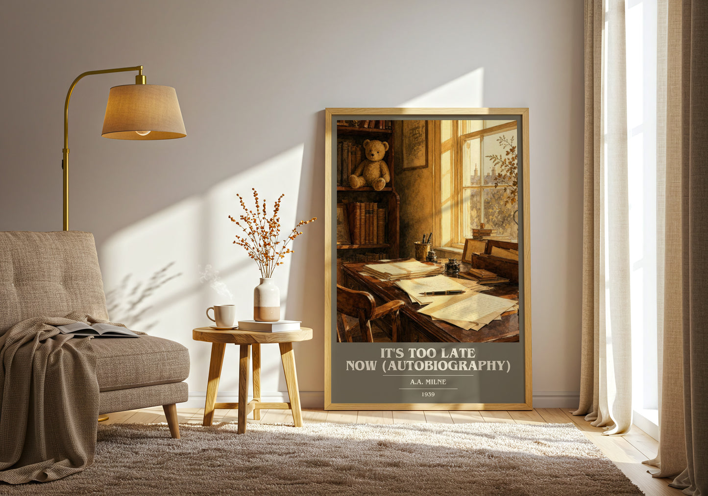 It'S Too Late Now (Autobiography) book cover print on bookshelf – A.A. Milne fan gift