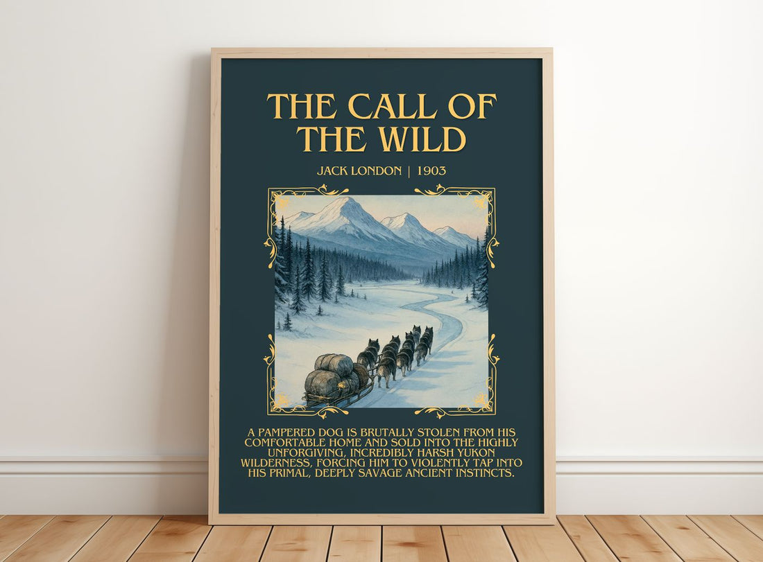 The Call Of The Wild Minimalist Book Poster by Jack London – framed print leaning on a wooden floor
