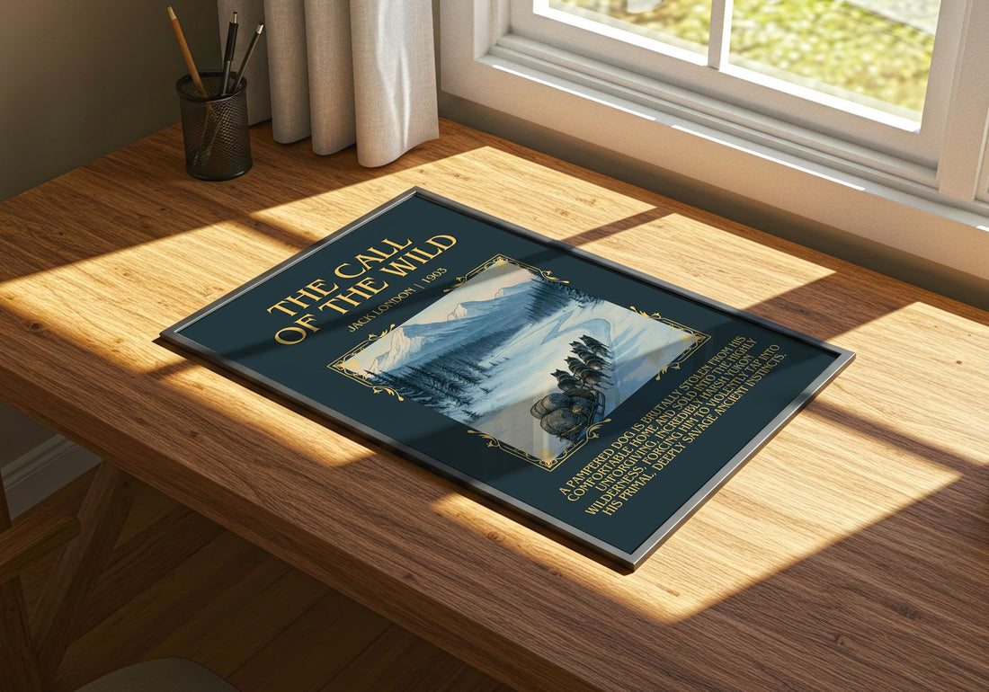 The Call Of The Wild Minimalist Book Poster by Jack London – print on a sunlit desk