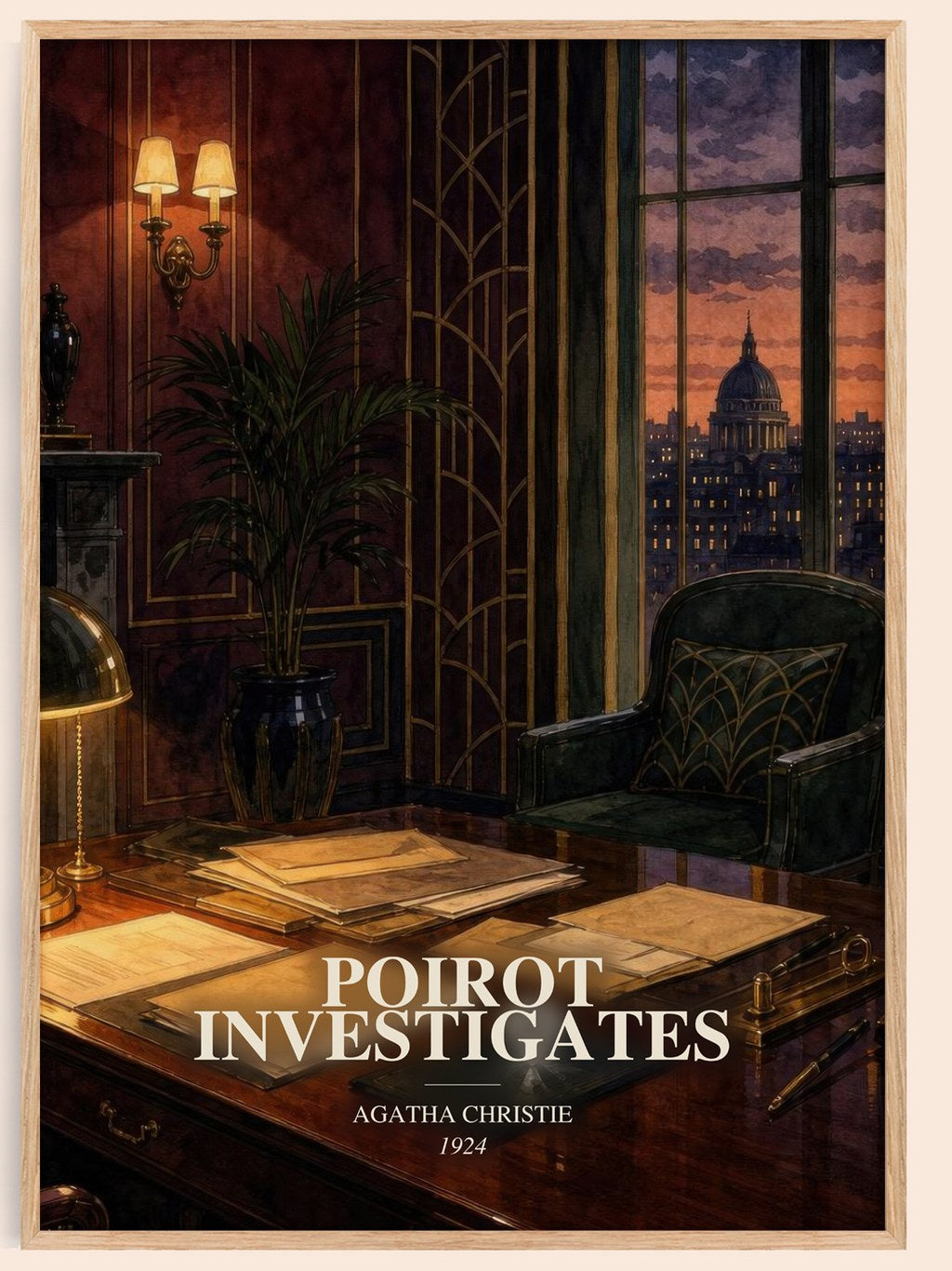 Poirot Investigates watercolour book poster by Agatha Christie – framed literary art print