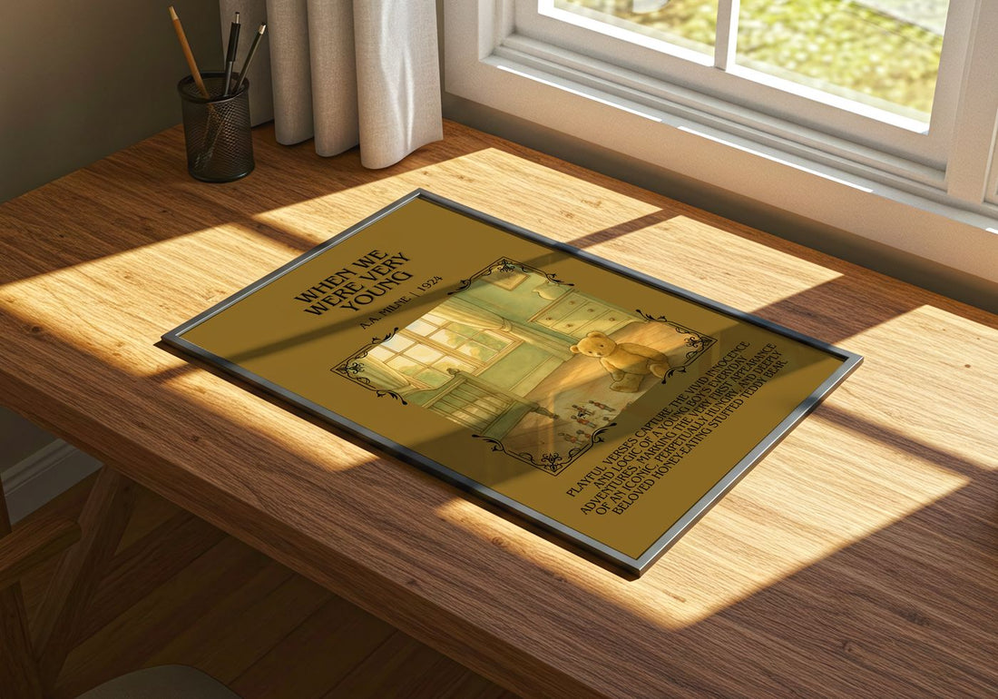 When We Were Very Young Minimalist Book Poster by A.A. Milne – print on a sunlit desk