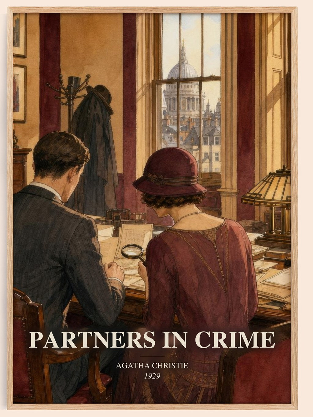 Partners In Crime watercolour book poster by Agatha Christie – framed literary art print