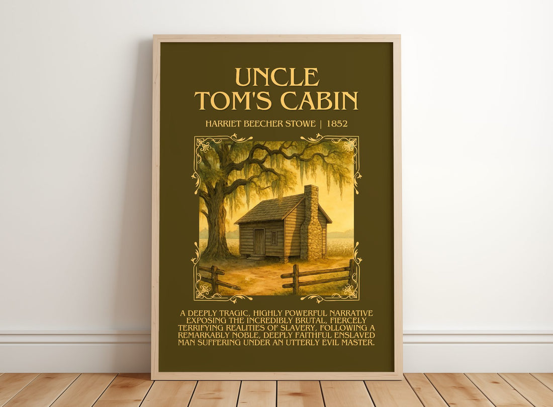 Uncle Tom'S Cabin Minimalist Book Poster by Harriet Beecher Stowe – framed print leaning on a wooden floor