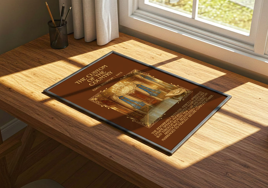 The Custom Of The Country Minimalist Book Poster by Edith Wharton – print on a sunlit desk