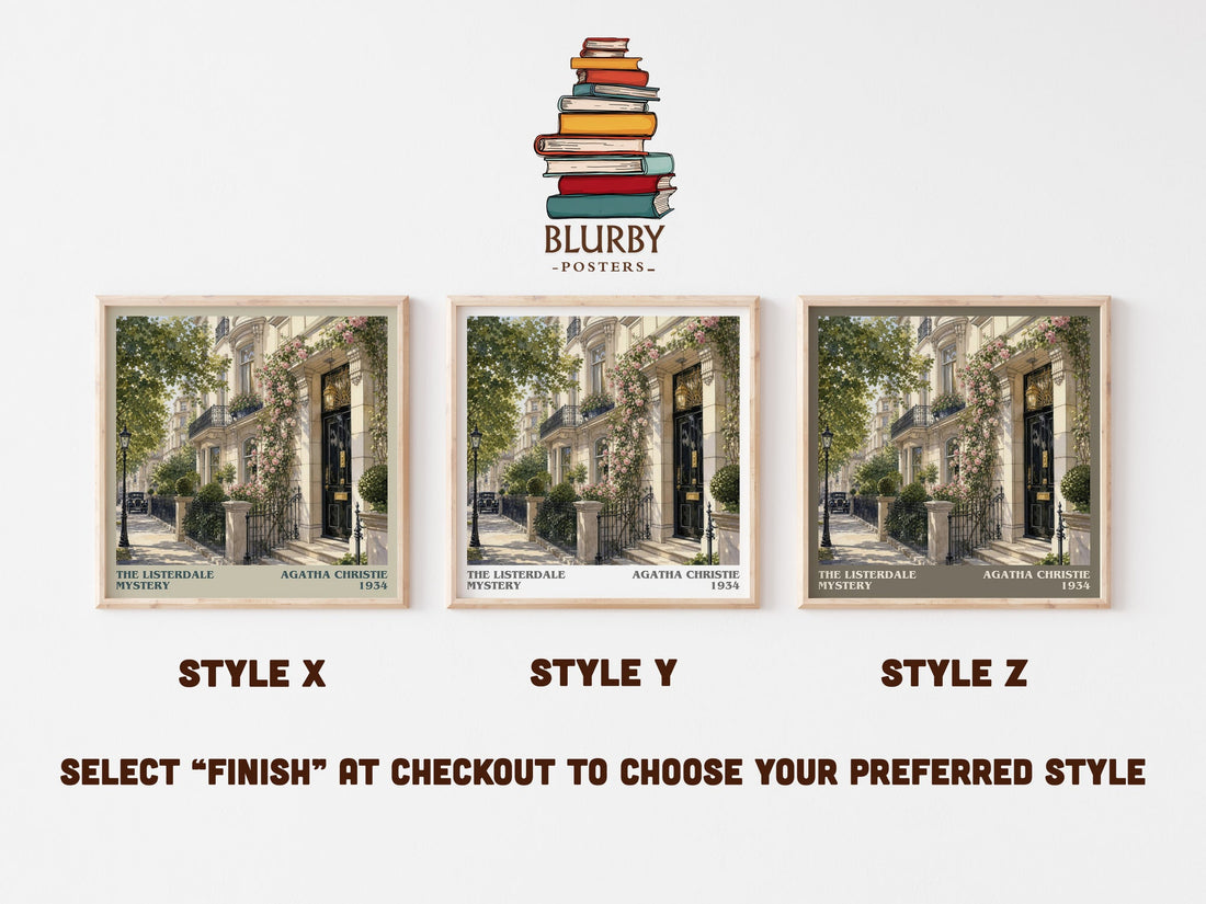 The Listerdale Mystery literary print in frame leaning in hallway – mystery wall art (mockup)