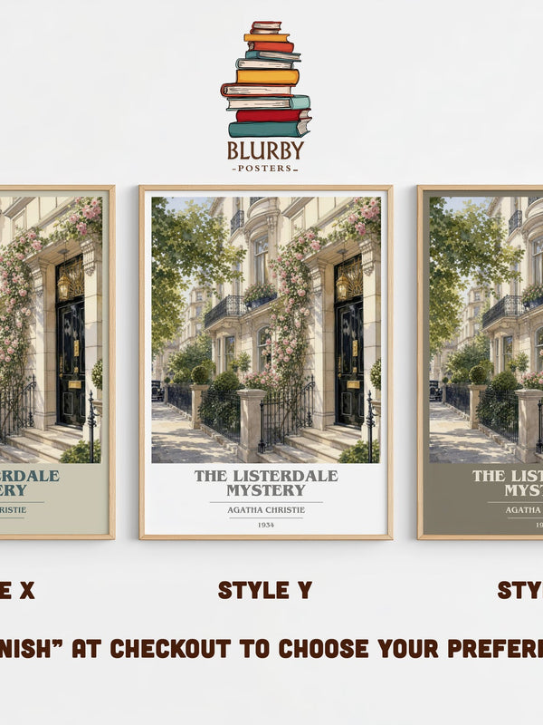 The Listerdale Mystery book cover print in frame leaning in hallway – mystery wall art