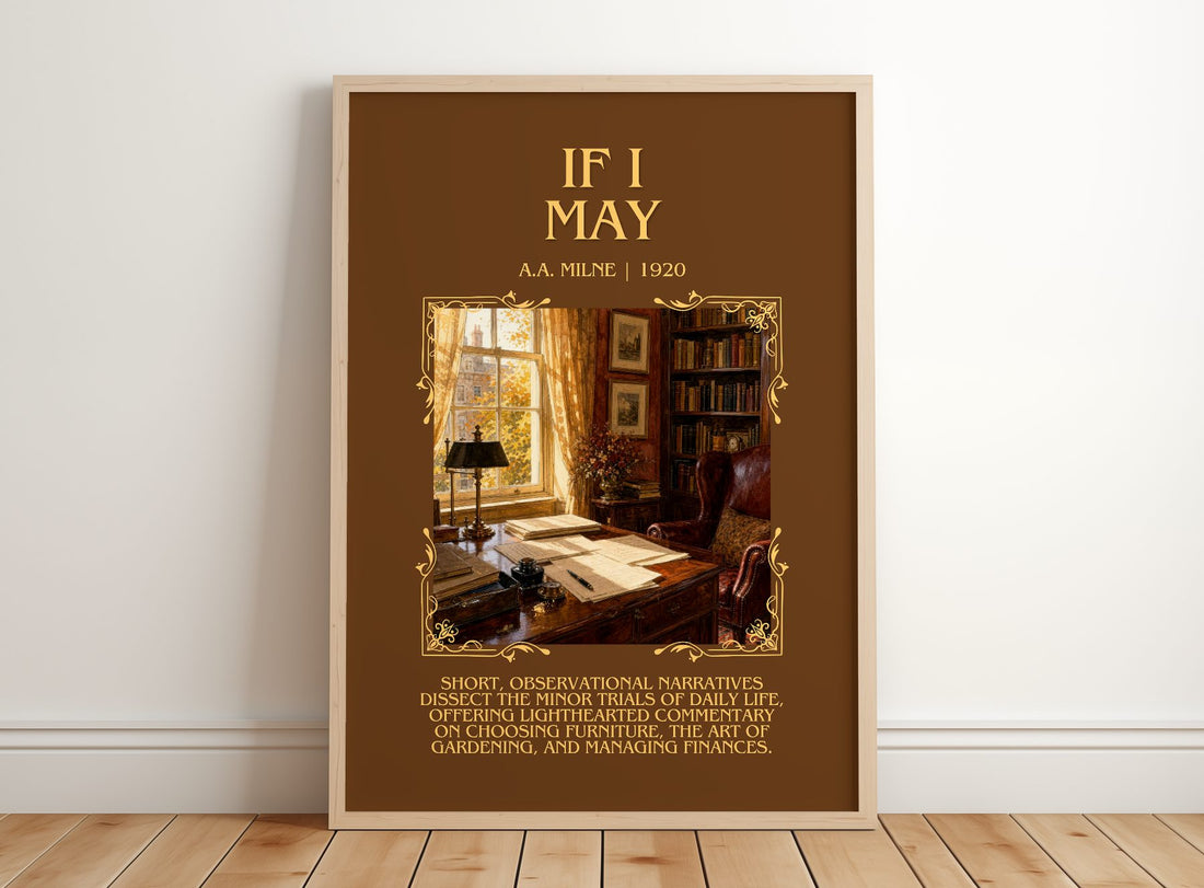 If I May Minimalist Book Poster by A.A. Milne – framed print leaning on a wooden floor