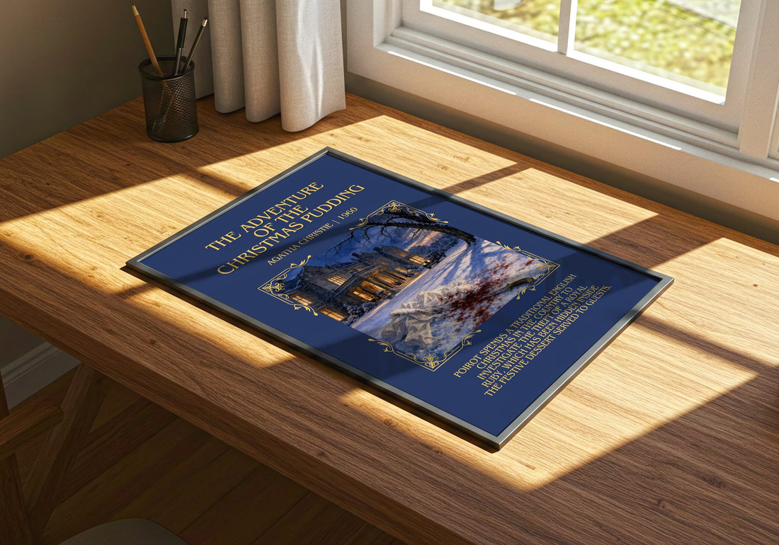 Adventure Of The Christmas Pudding Minimalist Book Poster – print on a sunlit desk