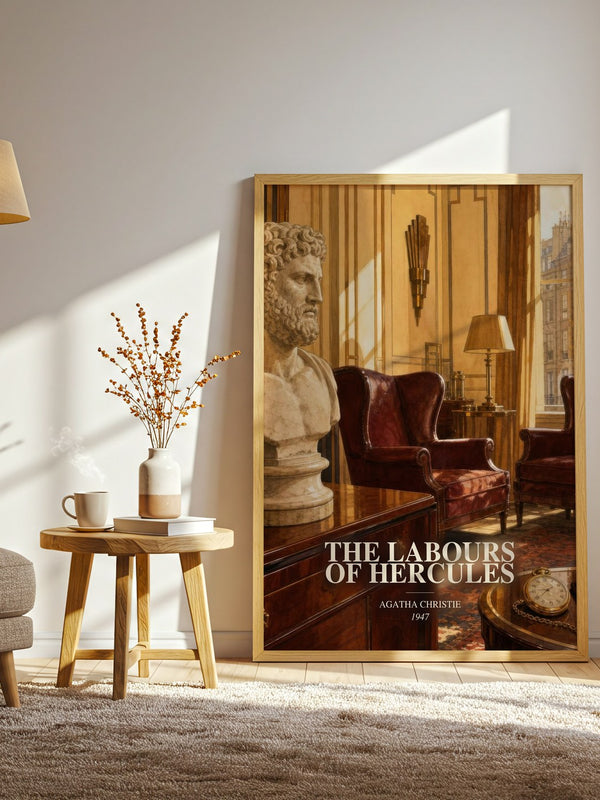 The Labours Of Hercules watercolour print in frame leaning in hallway – mystery wall art