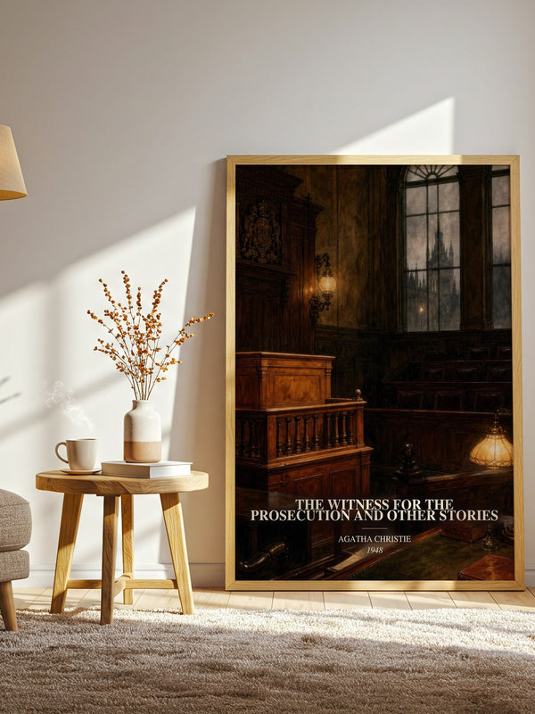 The Witness For The Prosecution And Other Stories watercolour print in frame leaning in hallway – mystery wall art