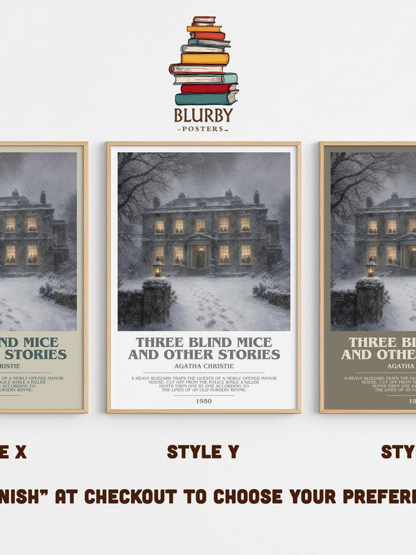 Three Blind Mice And Other Stories bookish print in frame leaning in hallway – mystery wall art
