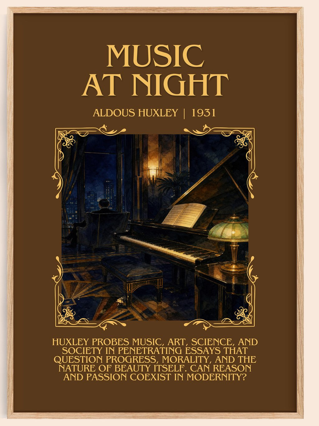 Music At Night Minimalist Book Poster by Aldous Huxley – book poster
