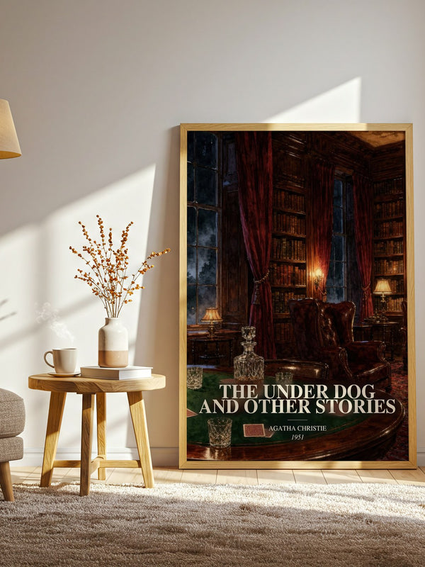 The Under Dog And Other Stories watercolour print in frame leaning in hallway – mystery wall art