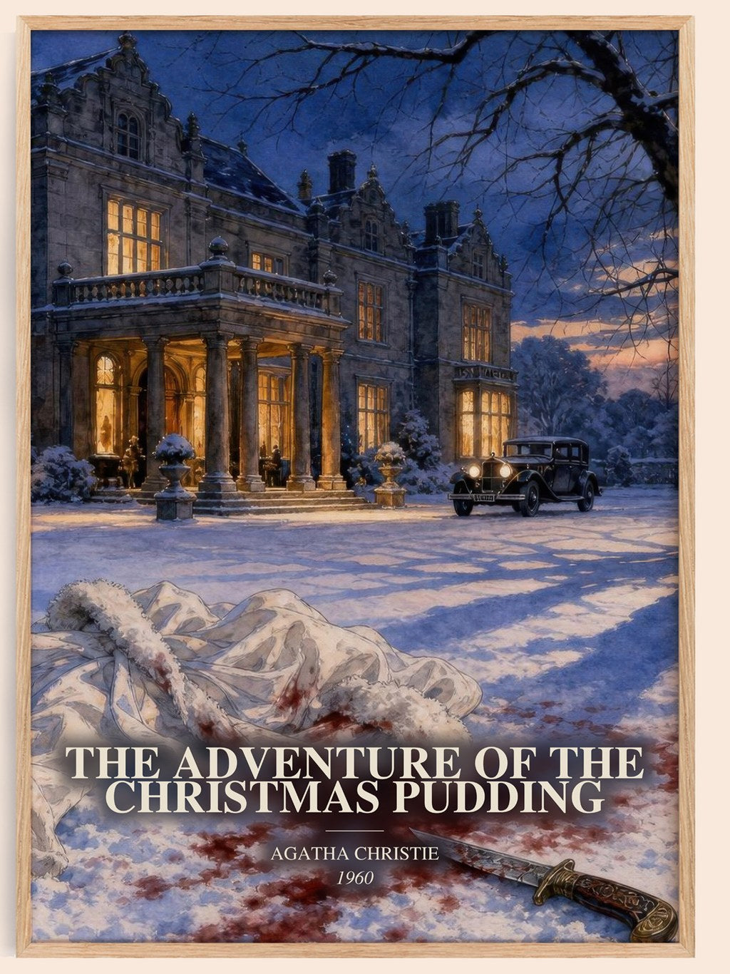 The Adventure Of The Christmas Pudding watercolour book poster by Agatha Christie – framed literary art print