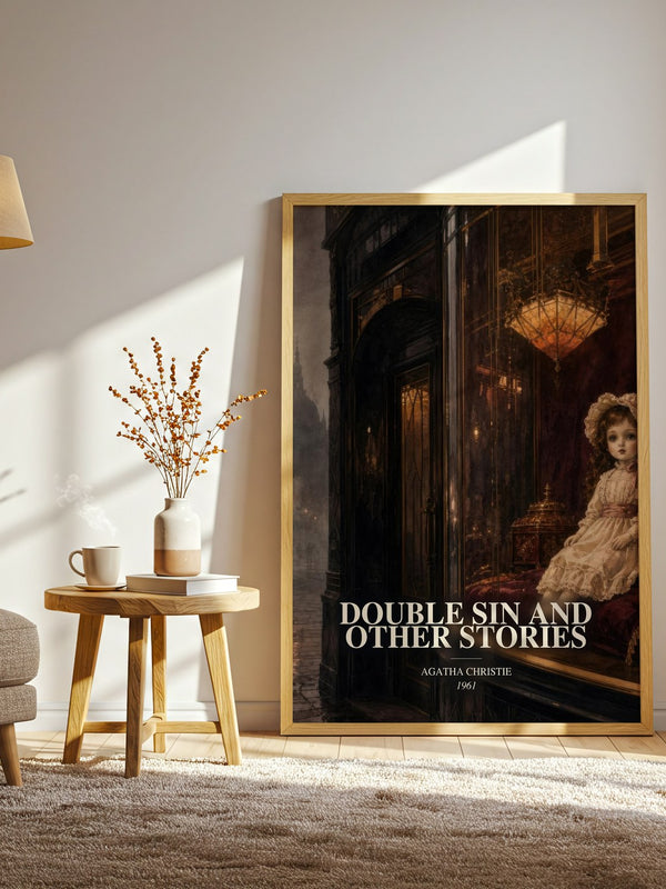 Double Sin And Other Stories watercolour print in frame leaning in hallway – mystery wall art