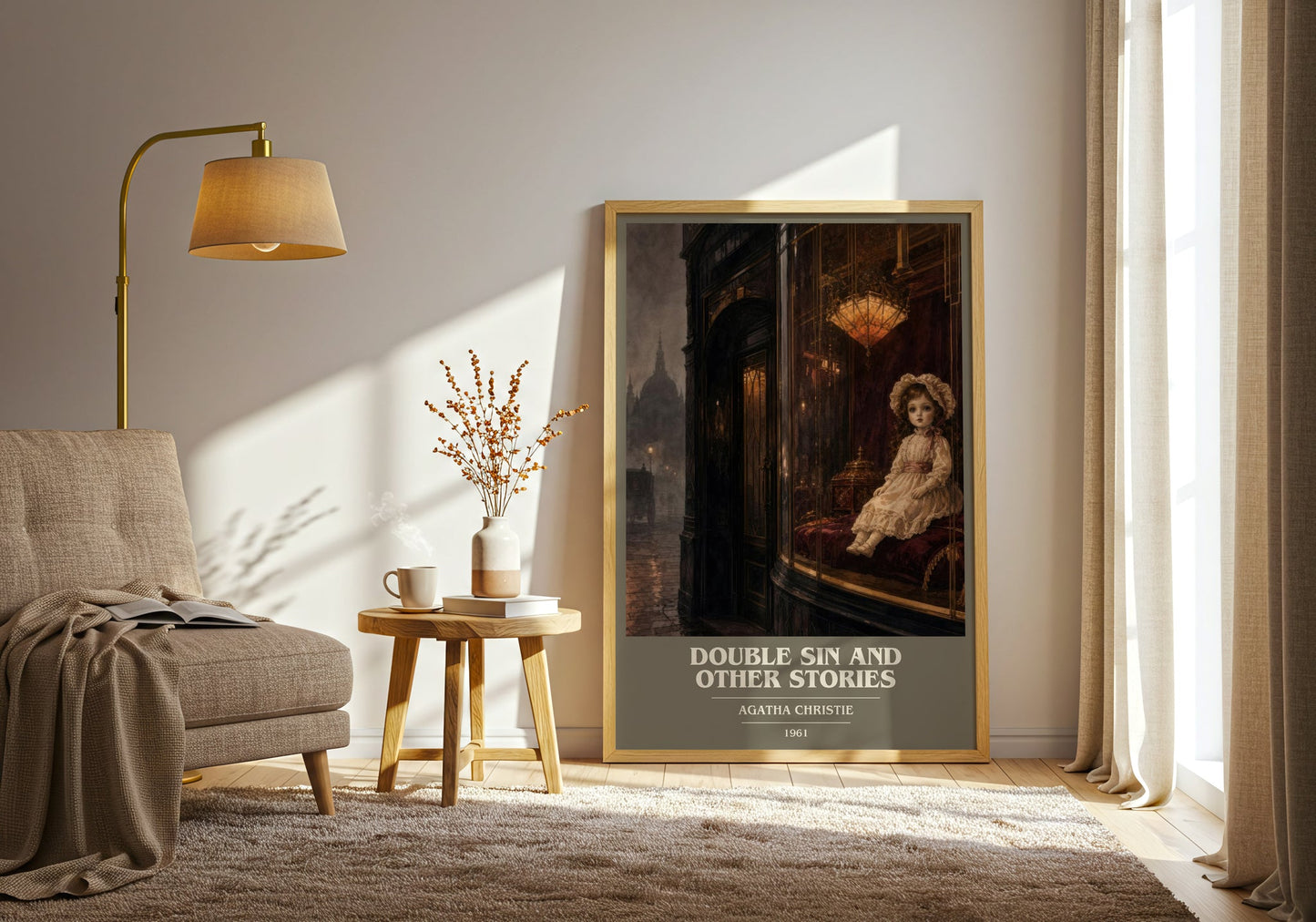 Double Sin And Other Stories book cover print on bookshelf – Agatha Christie fan gift
