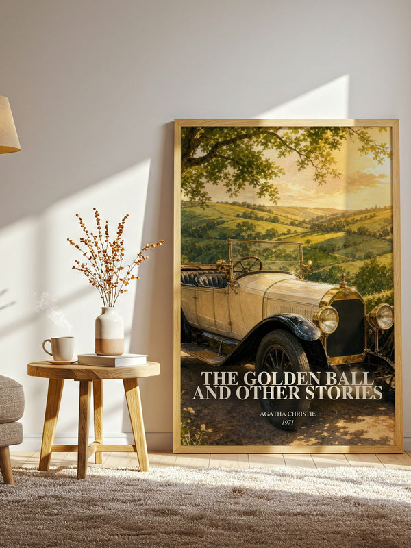The Golden Ball And Other Stories watercolour print in frame leaning in hallway – mystery wall art