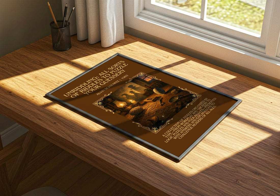 Unriddling: All Sorts Of Riddles To Puzzle Your Guessery Minimalist – print on a sunlit desk