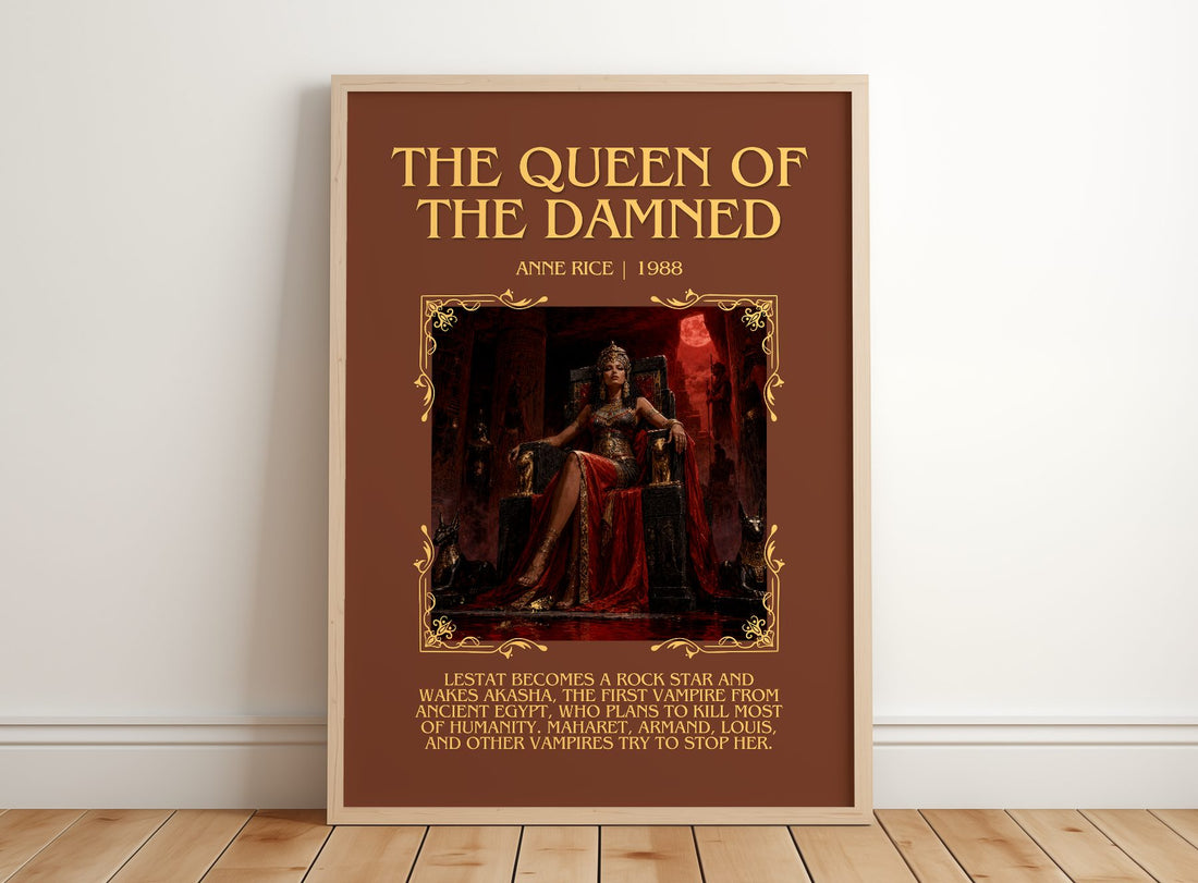The Queen Of The Damned Minimalist Book Poster by Anne Rice – framed print leaning on a wooden floor