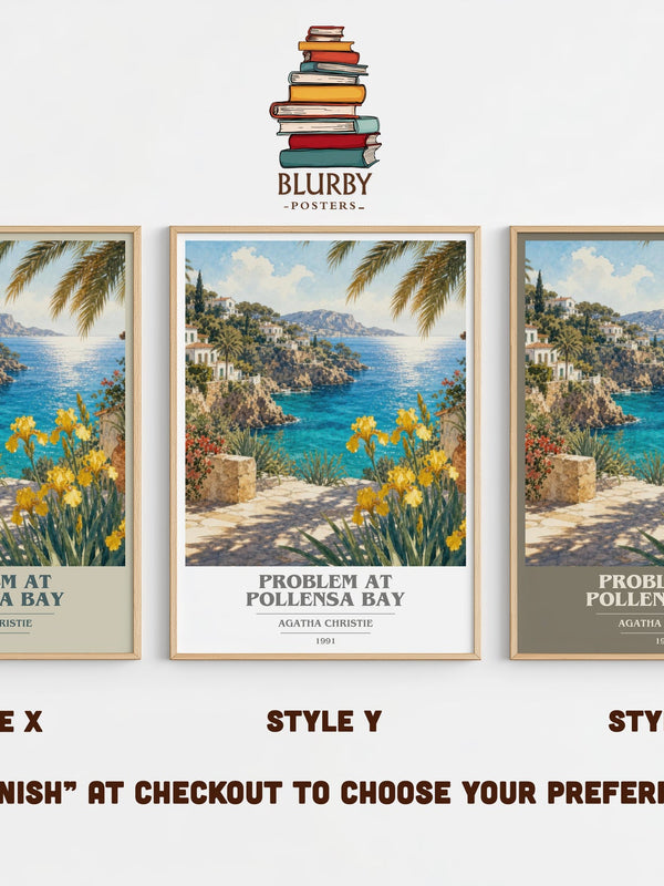 Problem At Pollensa Bay book cover print in frame leaning in hallway – mystery wall art