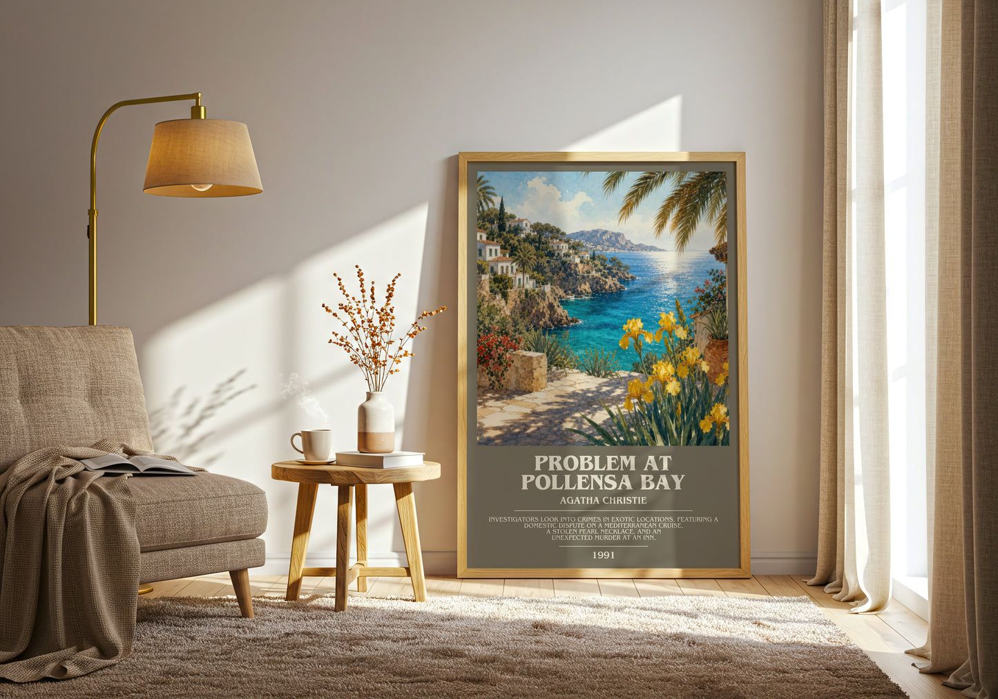 Problem At Pollensa Bay bookish print on bookshelf – Agatha Christie fan gift
