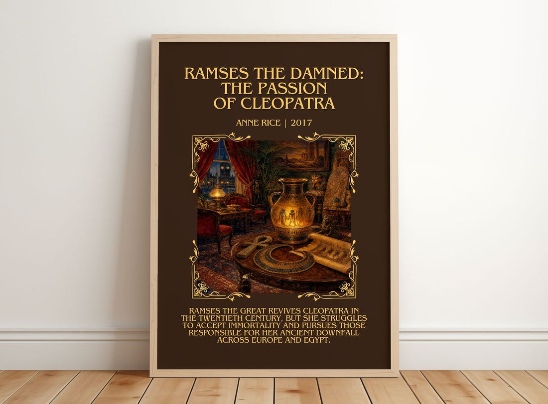 Ramses The Damned: The Passion Of Cleopatra Minimalist Book Poster – – framed print leaning on a wooden floor