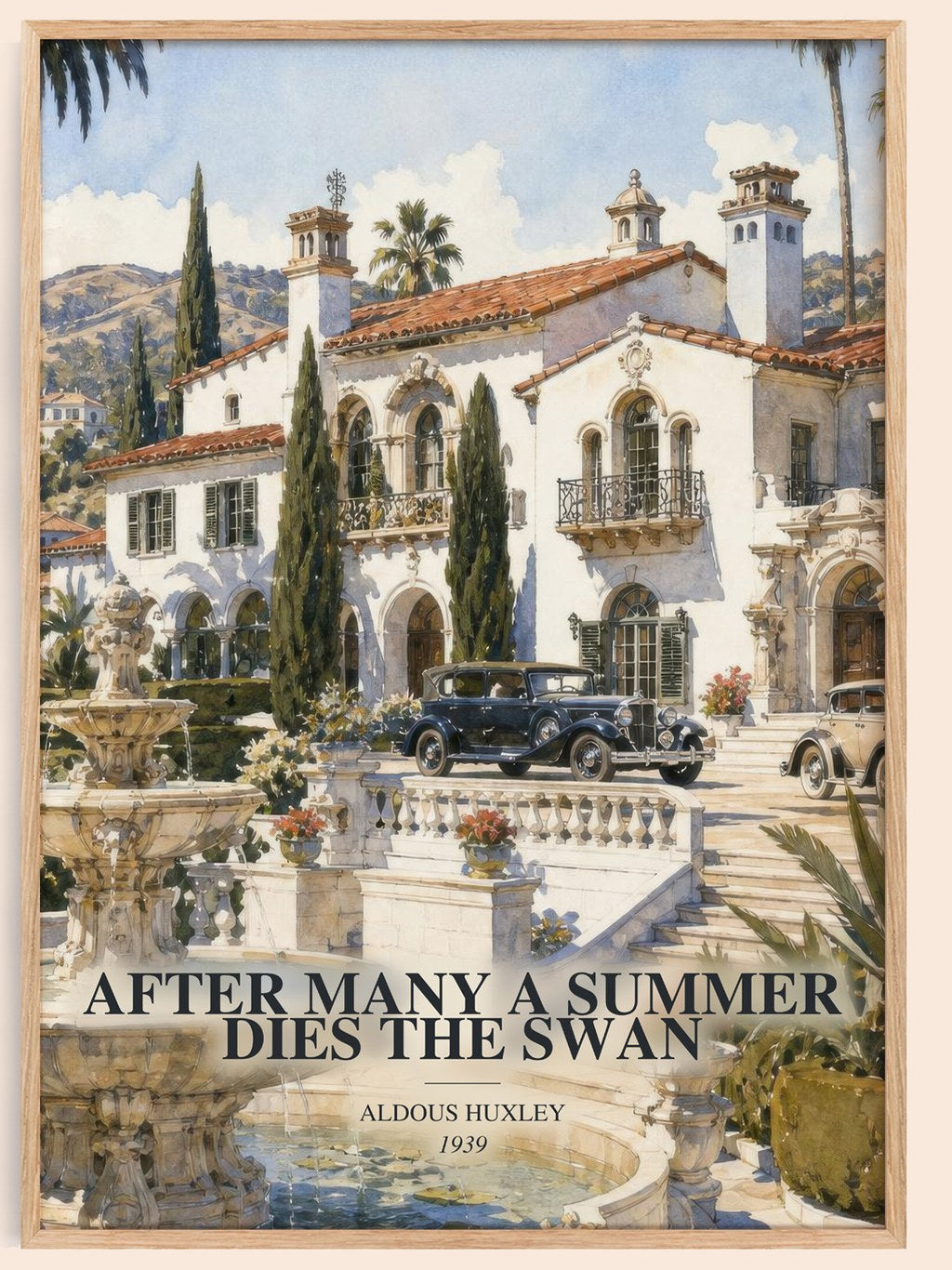 After Many A Summer Dies The Swan watercolour book poster by Aldous Huxley – framed literary art print