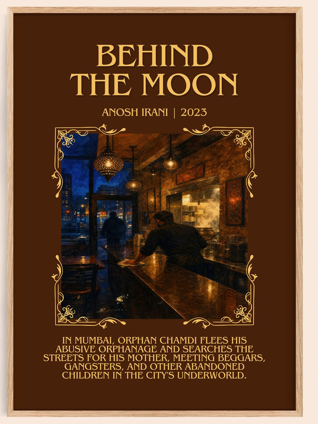 Behind The Moon Minimalist Book Poster by Anosh Irani – book poster