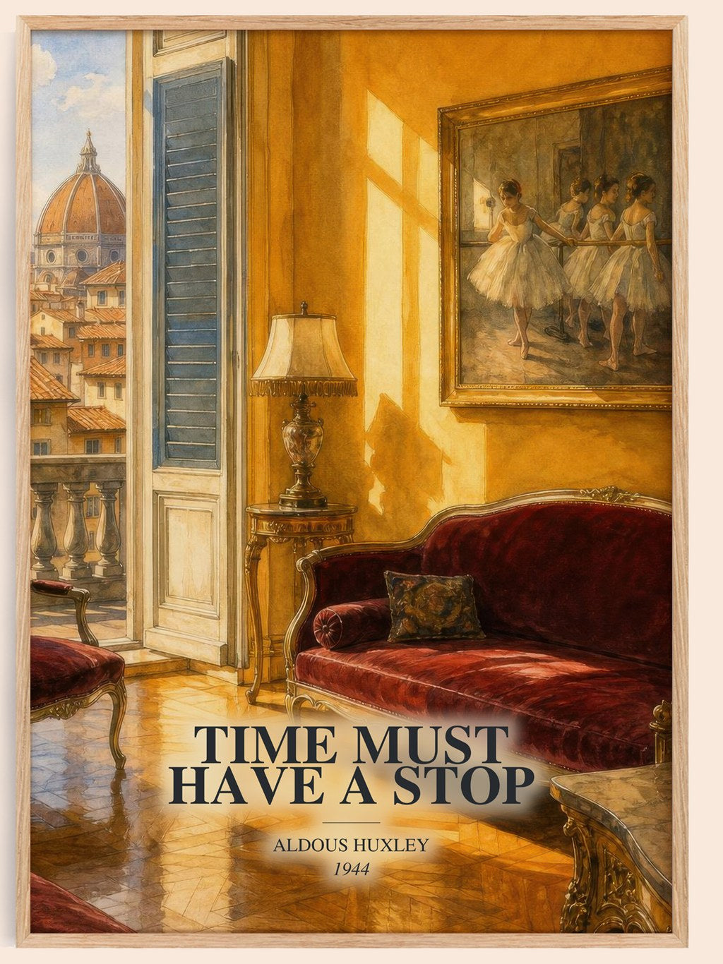 Time Must Have A Stop watercolour book poster by Aldous Huxley – framed literary art print