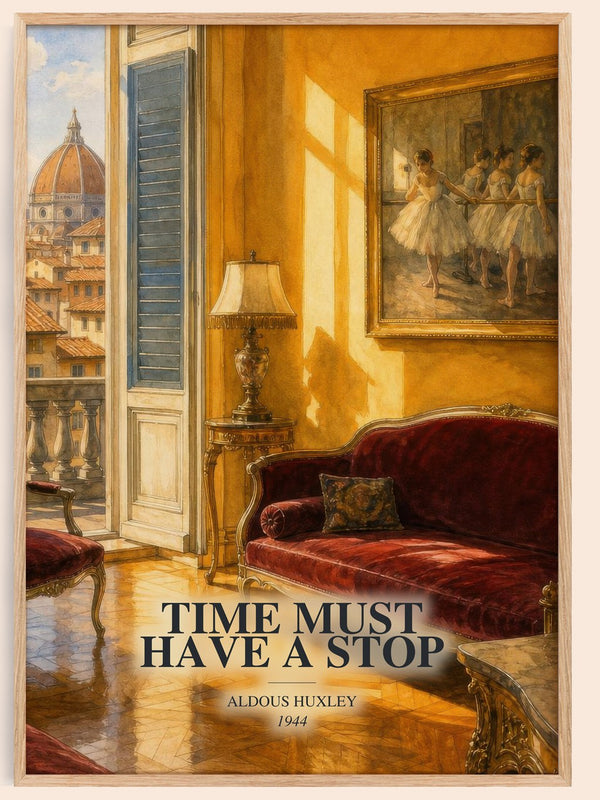 Time Must Have A Stop watercolour book poster by Aldous Huxley – framed literary art print