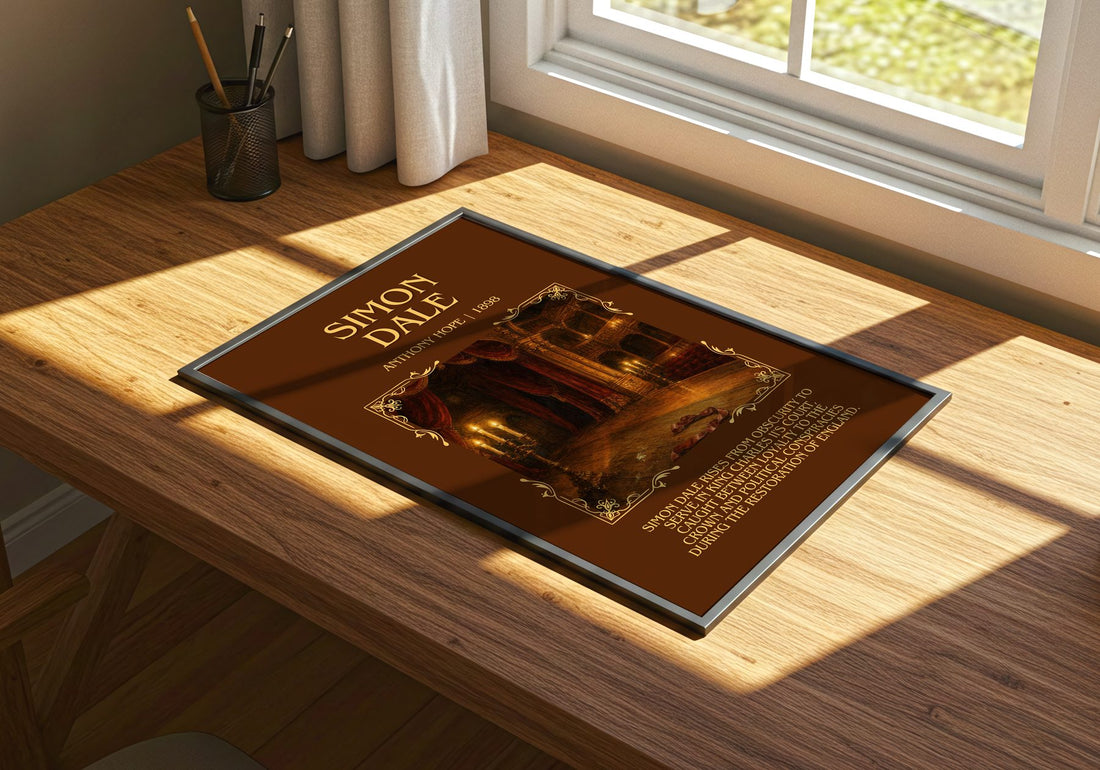 Simon Dale Minimalist Book Poster by Anthony Hope – print on a sunlit desk