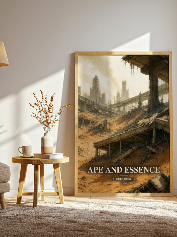 Ape And Essence watercolour print in frame leaning in hallway – sci fi wall art