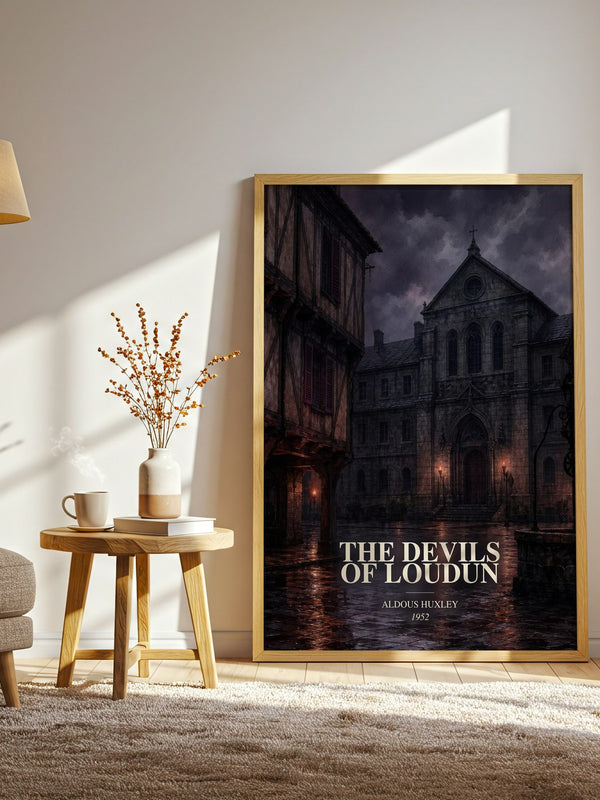 The Devils Of Loudun watercolour print in frame leaning in hallway – non fiction wall art