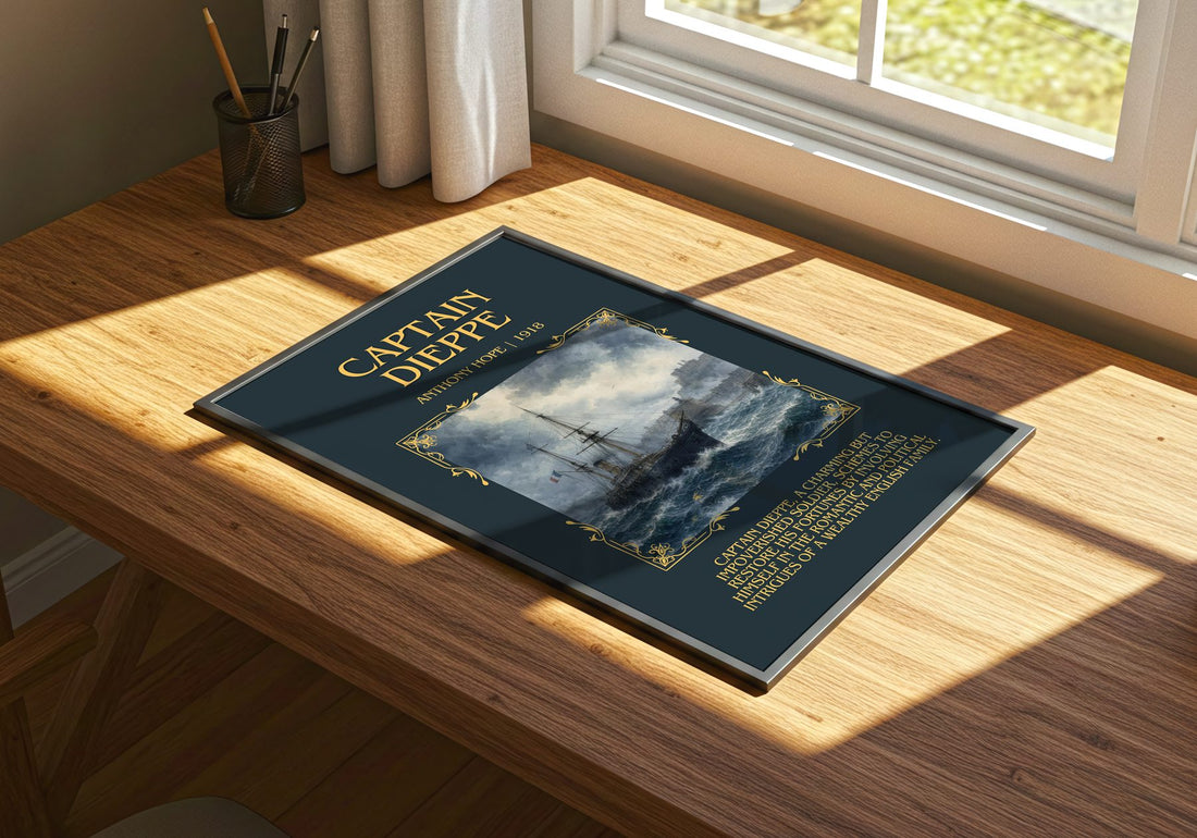 Captain Dieppe Minimalist Book Poster by Anthony Hope – print on a sunlit desk