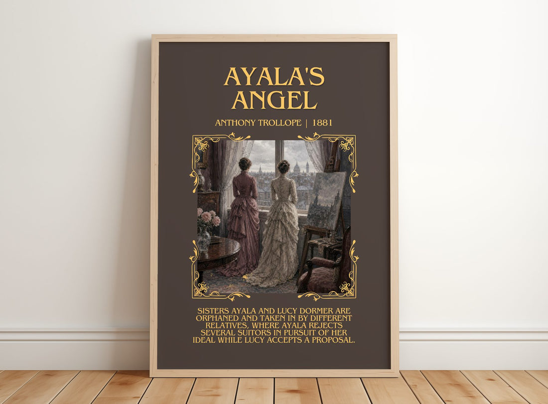 Ayala'S Angel Minimalist Book Poster by Anthony Trollope – framed print leaning on a wooden floor