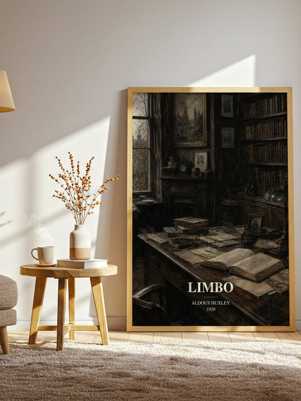 Limbo watercolour print in frame leaning in hallway – literary fiction wall art