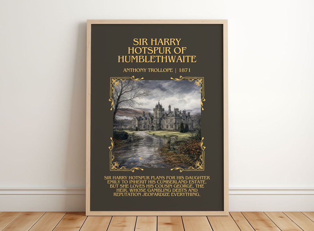 Sir Harry Hotspur Of Humblethwaite Minimalist Book Poster – framed print leaning on a wooden floor