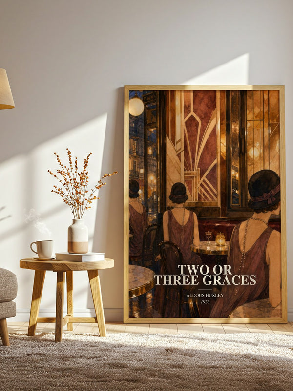 Two Or Three Graces watercolour print in frame leaning in hallway – literary fiction wall art