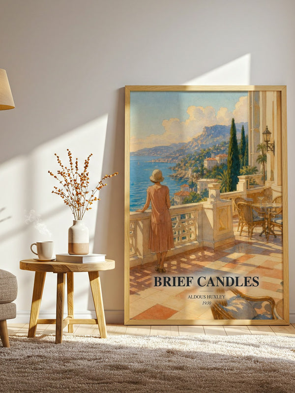 Brief Candles watercolour print in frame leaning in hallway – literary fiction wall art