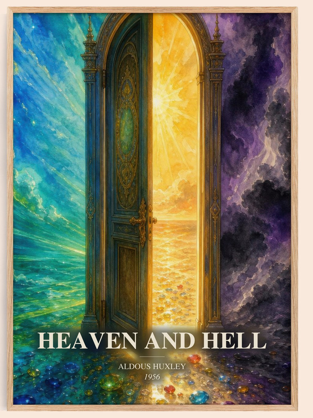 Heaven And Hell watercolour book poster by Aldous Huxley – framed literary art print