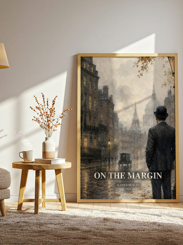 On The Margin watercolour print in frame leaning in hallway – non fiction wall art