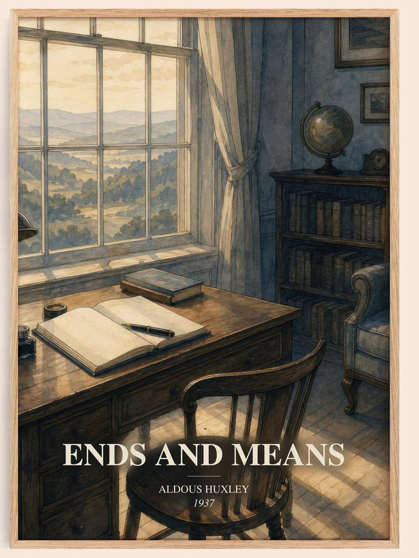 Ends And Means watercolour book poster by Aldous Huxley – framed literary art print