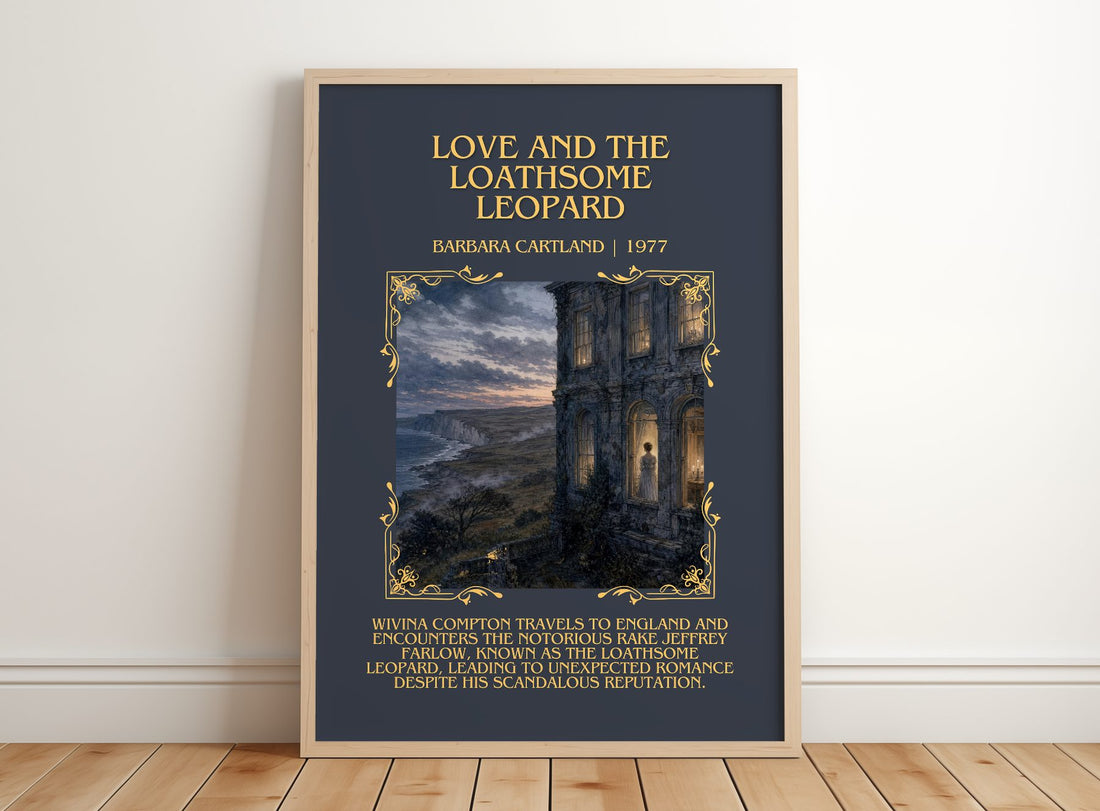 Love And The Loathsome Leopard Minimalist Book Poster by B. Cartland – framed print leaning on a wooden floor