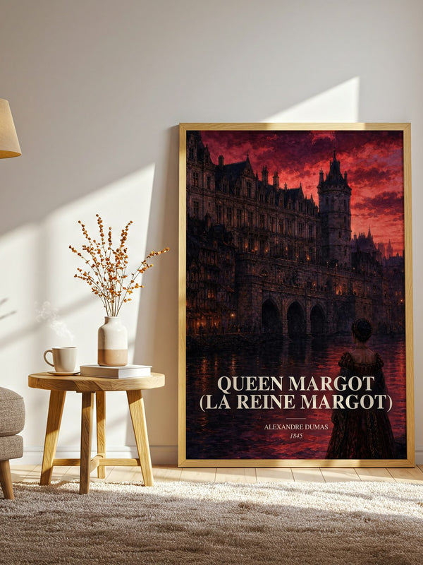 Queen Margot (La Reine Margot) watercolour print in frame leaning in hallway – historical fiction wall art