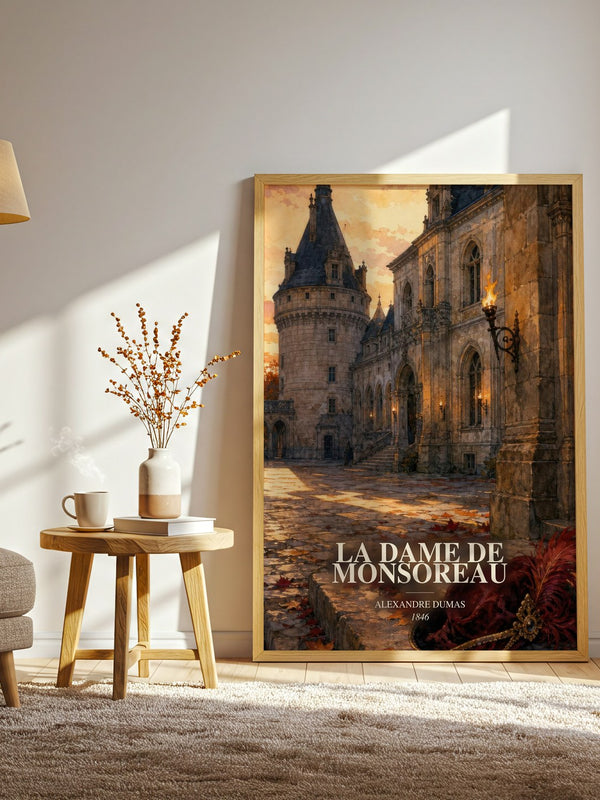 La Dame De Monsoreau watercolour print in frame leaning in hallway – historical fiction wall art
