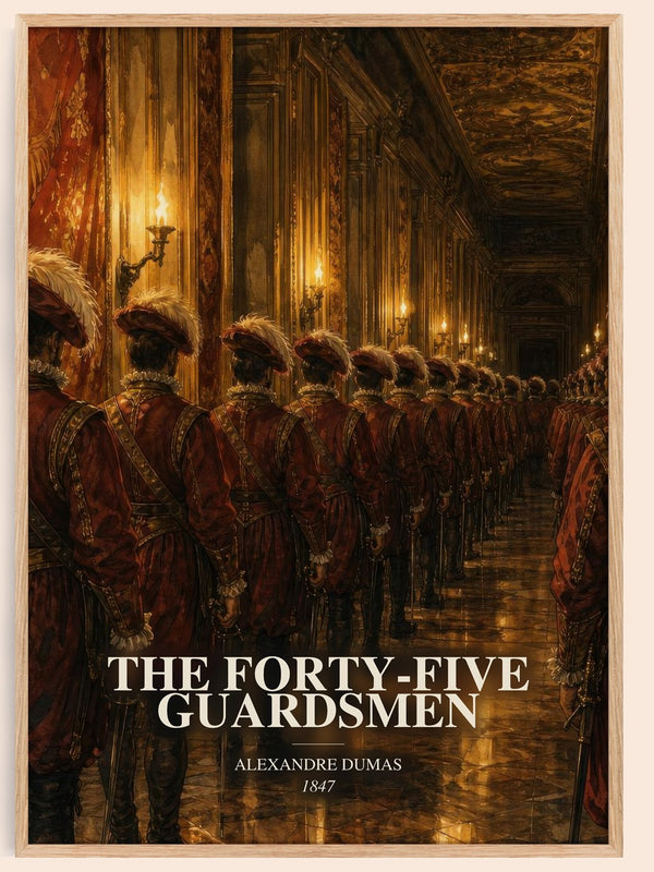 The Forty-Five Guardsmen watercolour book poster by Alexandre Dumas – framed literary art print